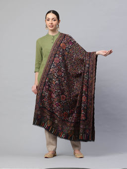 SWI STYLISH - Womens Black Kani Woven Design Wool Shawl