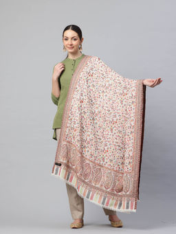 SWI STYLISH - Womens White Kani Woven Design Wool Shawl