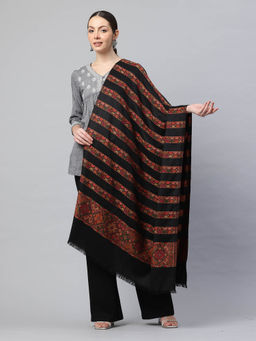SWI STYLISH - Womens Black Kani Woven Design Wool Shawl