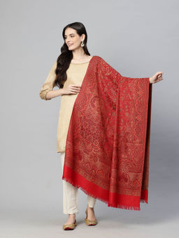 SWI STYLISH - Womens Jamawar Maroon Woven Design Wool Shawl