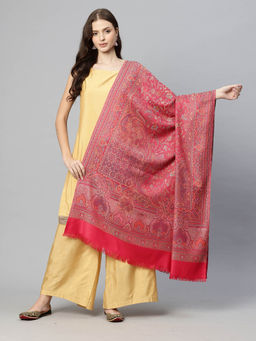 SWI STYLISH - Womens Jamawar Pink Woven Design Wool Shawl