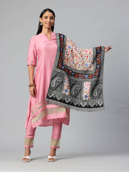 SWI STYLISH - Women White Jamawar Aari Embroidered Pure Wool Stole