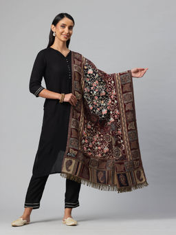SWI STYLISH - Women Multi Jamawar Aari Embroidered Pure Wool Shawl