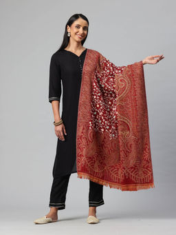 SWI STYLISH - Women Maroon Jamawar Aari Embroidered Pure Wool Shawl