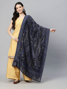 SWI STYLISH - Womens Navy Blue Modal Jamawar Stole