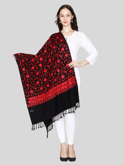 SWI STYLISH - Womens Black Red Kashmiri Aari Embroidered Wool Stole