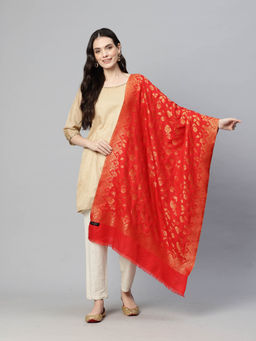 SWI STYLISH - Womens Maroon Zari Kani Modal Jamawar Shawl
