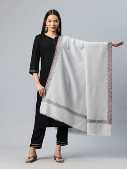 SWI STYLISH - Womens Grey Kani Woven Design Wool Shawl