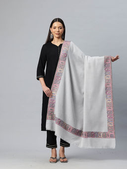 SWI STYLISH - Womens Grey Kani Woven Design Wool Shawl