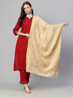 SWI STYLISH - Womens Beige Zari Kani Modal Jamawar Stole