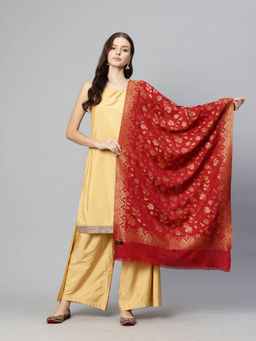 SWI STYLISH - Womens Maroon Zari Kani Modal Jamawar Stole