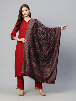 SWI STYLISH - Womens Black Modal Jamawar Stole