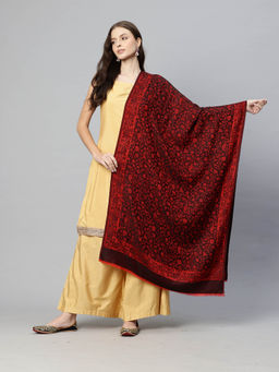 SWI STYLISH - Womens Red Self Design Modal Jamawar Stole