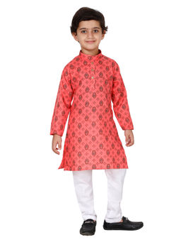 FOURFOLDS - Ethnic Wear Coral Printed Kurta Pyjama for Boys (Set of 2)