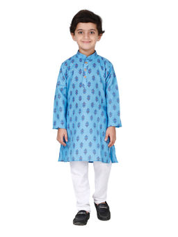 FOURFOLDS - Ethnic Wear Blue Printed Kurta Pyjama for Boys (Set of 2)