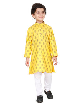 FOURFOLDS - Ethnic Wear Yellow Printed Kurta Pyjama for Boys (Set of 2)