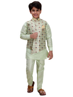 FOURFOLDS - Ethnic Wear Green Kurta Pyjama with Jacket for Boys (Set of 3)