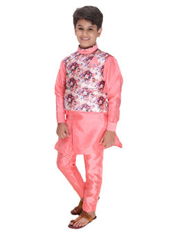 FOURFOLDS - Ethnic Wear Pink Kurta Pyjama with Jacket for Boys (Set of 3)
