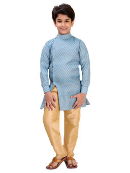 FOURFOLDS - Ethnic Wear Blue Jacquard Kurta Pyjama for Boys (Set of 2)