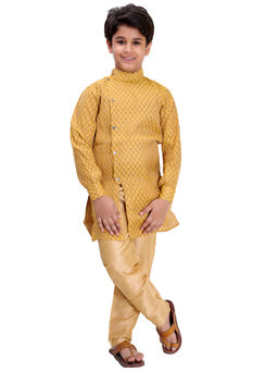 FOURFOLDS - Ethnic Wear Yellow Jacquard Kurta Pyjama for Boys (Set of 2)