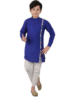 FOURFOLDS - Ethnic Wear Navy Blue Kurta Pyjama for Boys (Set of 2)