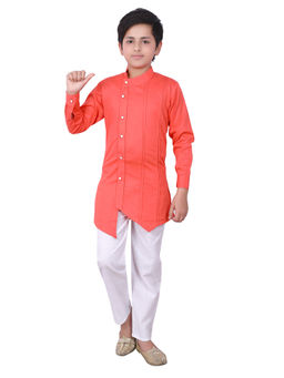 FOURFOLDS - Ethnic Wear Red Kurta Pyjama for Boys (Set of 2)