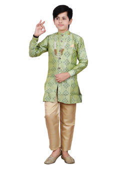 FOURFOLDS - Ethnic Wear Green Kurta Pyjama for Boys (Set of 2)