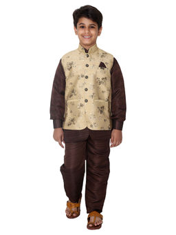 FOURFOLDS - Ethnic Wear Beige & Brown Kurta Pyjama with Jacket for Boys (Set of 3)