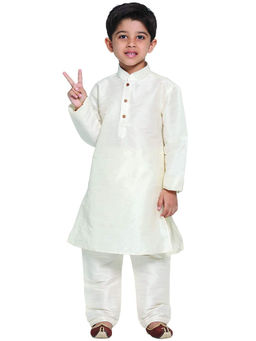 FOURFOLDS - Boys Off White Party Kurta Pyjama (Set of 2)