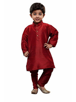 FOURFOLDS - Boys Maroon Party Kurta Pyjama (Set of 2)