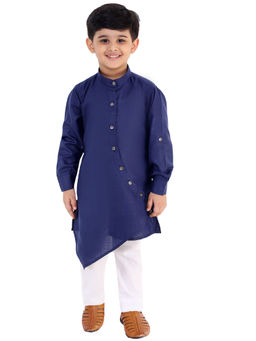 FOURFOLDS - Navy Blue Ethnic Wear Printed Kurta Pyjama for Boys (Set of 2)