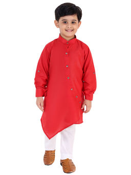 FOURFOLDS - Red Ethnic Wear Printed Kurta Pyjama for Boys (Set of 2)