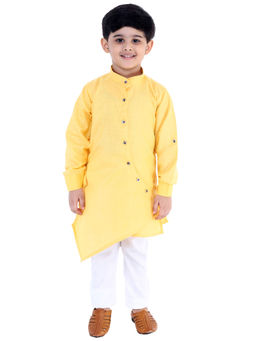 FOURFOLDS - Yellow Ethnic Wear Printed Kurta Pyjama for Boys (Set of 2)