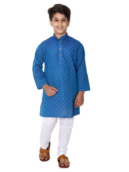 FOURFOLDS - Navy Blue Ethnic Wear Kurta Pyjama for Boys (Set of 2)