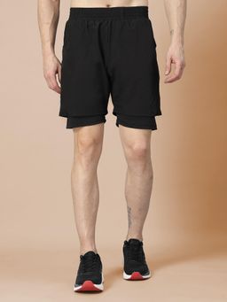 CHKOKKO - Black Men Double Layer Gym Shorts