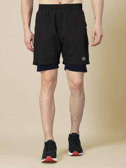 CHKOKKO - Black Men Double Layer Gym Shorts