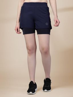 CHKOKKO - Double Layered Shorts For Women - Navy Blue