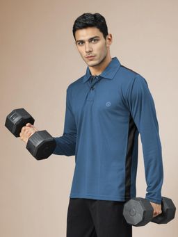 CHKOKKO - Men Blue Gym Full Sleeve Polo T-Shirt