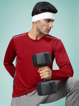 CHKOKKO - Mens Maroon Full Sleeves Gym T-Shirt