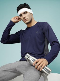 CHKOKKO - Mens Blue Full Sleeves Gym T-Shirt