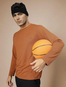 CHKOKKO - Men Rust Polyester Solid Regular Fit T-Shirt