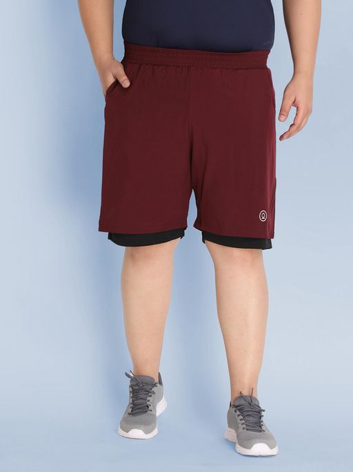 CHKOKKO Men Plus Size Sports Double Layered Wine Shorts with Phone Pocket