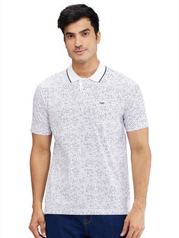 ColorPlus - Comfortable Fit Printed White Polo T-Shirt