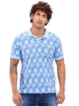 Park Avenue - Slim Fit Printed Medium Blue Polo T-Shirt