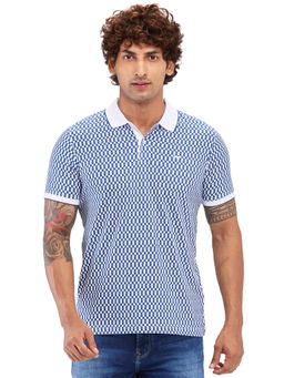 Park Avenue - Slim Fit Geometric Printed Blue Polo T-Shirt