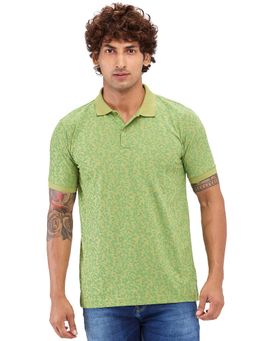 Park Avenue - Slim Fit Printed Medium Green Polo T-Shirt