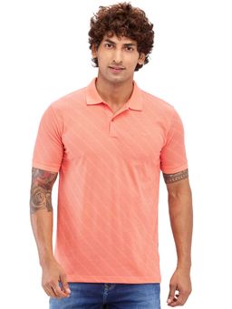 Park Avenue - Slim Fit Stripes Printed Medium Orange Polo T-Shirt