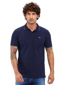Park Avenue - Slim Fit Solid Navy Blue Polo T-Shirt