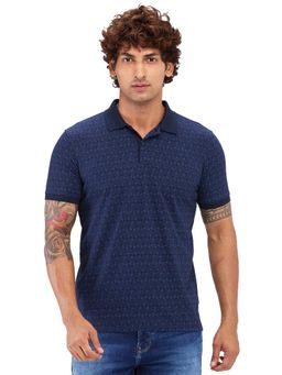 Park Avenue - Slim Fit Printed Navy Blue Polo T-Shirt