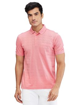 Park Avenue - Slim Fit Self Design Medium Pink Polo T-Shirt